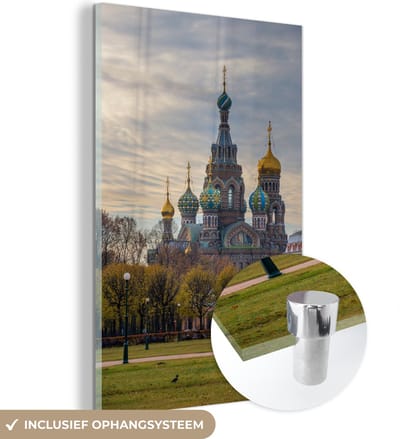 ® Glasschilderij 120x180 cm - Schilderij acrylglas - Russische Kerk van de Verlosser op het Bloed in de middag - Foto op glas - Muurdecoratie woonkamer - Wanddecoratie slaapkamer - Schilderijen