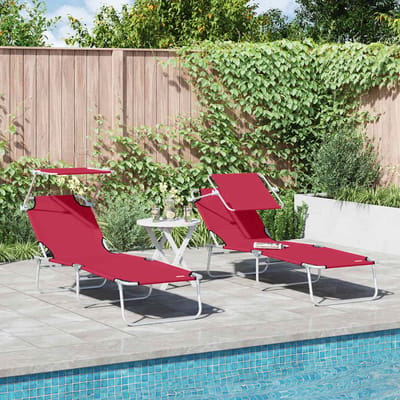 vidaXL Ligstoel 2 pcs Rood 58 x 188 x 77cm Polyester