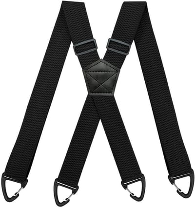 Deze herenbretels hebben een X-vormig ontwerp met vier haken en een verstelbare elastische tailleband. Zwart.