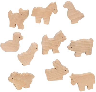 GOKI Houten Dieren - Boerderijdieren Set - 10 Figuren - 3 Jaar