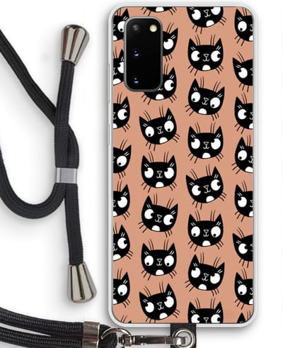 Case Company® - Hoesje met koord geschikt voor Samsung Galaxy S20 hoesje met Koord - Kat - Telefoonhoesje met Zwart Koord - Bescherming aan alle Kanten en Over de Schermrand