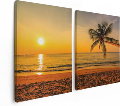 Artaza Canvas Schilderij Tweeluik Tropisch Strand Tijdens Zonsondergang - 120x80 - Foto Op Canvas - Canvas Print