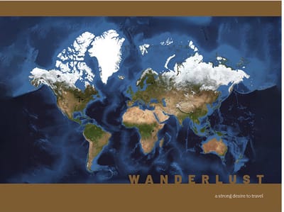 Wereldkaart 40x30 cm - Aluminium - Voelbaar 3D Reliëf - Bruin - World map - Wanderlust - Vintage - Retro - Muurdecoratie - Wanddecoratie