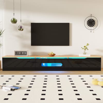 Sweiko TV kast - 180cm - Hoogglans afwerking - Met 16 kleuren LED verlichting - Aan de muur te bevestigen - Zwart + naturel
