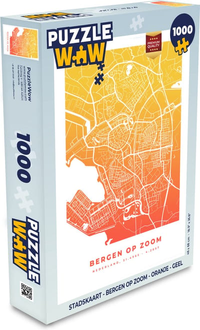 Puzzel Stadskaart - Bergen op Zoom - Oranje - Geel - Legpuzzel - Puzzel 1000 stukjes volwassenen - Plattegrond