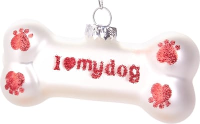 BRUBAKER Bones I Love My Dog - Handgeschilderde Kerstballen van Glas - Handgeblazen Kerstboomversieringen Figuren Grappige Decoratieve Hangers Boombal - 9,5 cm