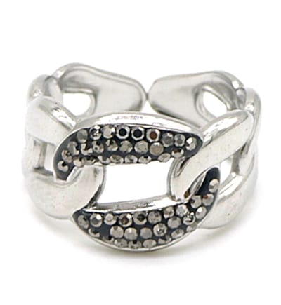 Ring Schakels en Steentjes - RVS - One Size - Zilverkleurig