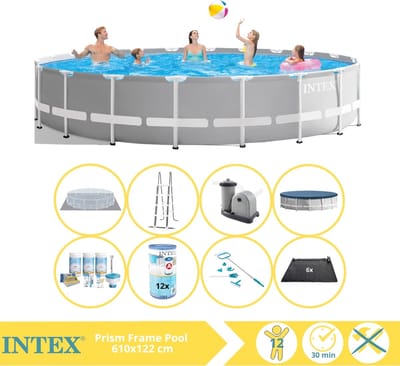 Intex Prism Frame Zwembad - Opzetzwembad - 610x122 cm - Inclusief Onderhoudspakket, Filter, Onderhoudsset en Solar Mat