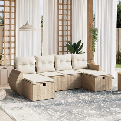 vidaXL - 6-delige - Loungeset - met - kussens - poly - rattan - beige