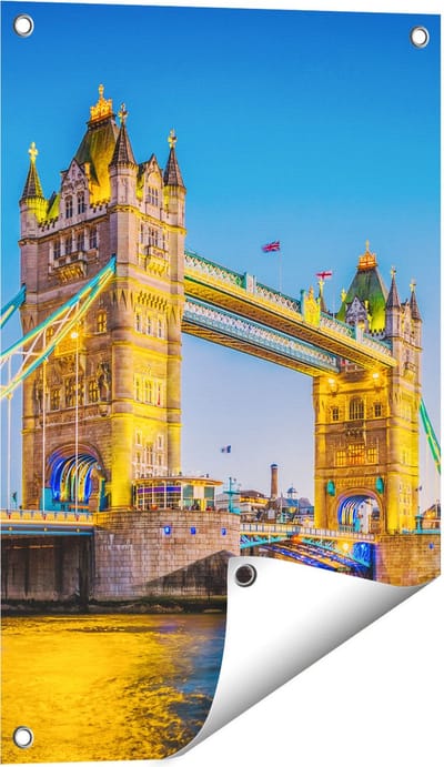 Gards Tuinposter Tower Bridge in Londen met Verlichting - 40x60 cm - Tuindoek - Tuindecoratie - Wanddecoratie buiten - Tuinschilderij