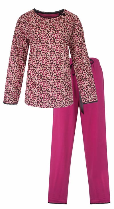 Irresistible Dames Pyjama - Lange Mouwen - Top met panterprint - Katoen - Roze - Maat S