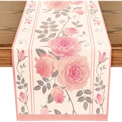 Lente Roze Bloemen Linnen Tafel Runner Commode Sjaals Tafel Decoratie Verjaardag Keuken Eettafel Runner Feestdecoraties 150x33cm beige