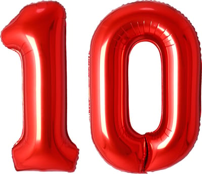Ballon Cijfer 10 Jaar Rood Helium Ballonnen Verjaardag Versiering Cijfer Ballon Feest Versiering Met Rietje - 86Cm