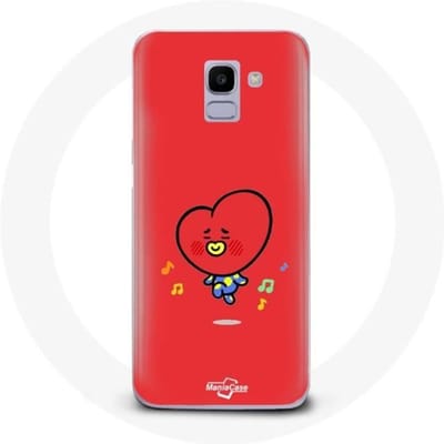 Coque pour Samsung Galaxy A8 2018 BTS Bangtan Garçons BT21 TATA V Fond Rouge