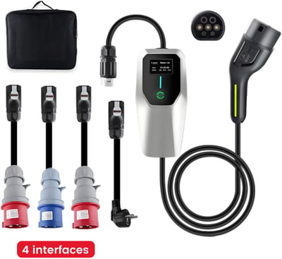 Cestovet Mobiele Thuislader - 3.5KW 7KW 11kW 22KW Type 2 EV oplader - Aanpassing met dubbele knop - 5 meter Laadkabel - 6A/8A/10A/13A/16A/32A Huidige instelling - 3 fase - IP66 waterdicht laadstation met LCD Digitaal Display met 4 adapters