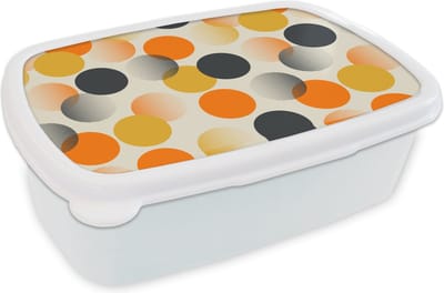 Broodtrommel Wit - Lunchbox Polkadot - Design - Retro - Oranje - Brooddoos 18x12x6 cm - Brood lunch box - Broodtrommels voor kinderen en volwassenen