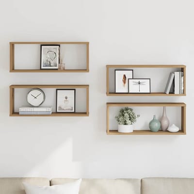 vidaXL - Wandschappen - kubus - 4 - st - 60x15x23 - cm - hout - artisanaal - eiken