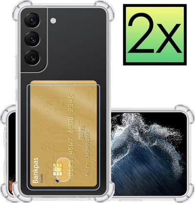 Hoesje - 2 Stuks - Geschikt voor Samsung Galaxy S22 - Met Pashouder en Kaarthouder - Telefoon Hoes Shockproof - Siliconen Case - Back Cover - Shock Proof - Pasjes Houder - Transparant