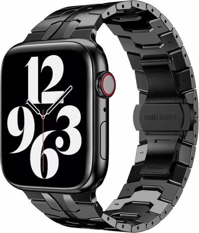 By Qubix - Geschikt voor Apple Watch bandje - Stalen schakelband - Zwart - Geschikt voor Apple Watch 44mm / 45mm / 46mm / 49mm (Ultra 1,2 en 3) - stalen bandje