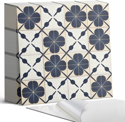 Coloray Plaktegels - Bloemenpatroon op de achtergrond Zelfklevende Tegels - 20 cm x 20 cm - Marine Plaktegels - 20 stuks - Vierkant PVC Tegels - Plaktegels Badkamer - Plaktegels Vloer - Vinyltegels Vloer Zelfklevend - Wandtegel Zelfklevend