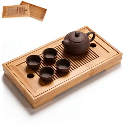 Thijox - Bamboe Thee Dienblad - Chinese Gongfu Mini Serveertafel - Duurzaam Bamboe Theeblad voor Theehuis, Thuiskantoor en Feestjes
