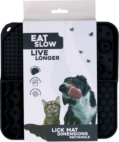 Eat Slow Live Longer Likmat – 21 x 21 cm - Vierkant – Snuffelmat – Anti-schrok Mat – Slowfeeder – Afleiding – Honden en Katten - 100% Siliconen – Vaatwasserbestendig – Voerpuzzel Kat - Grijs