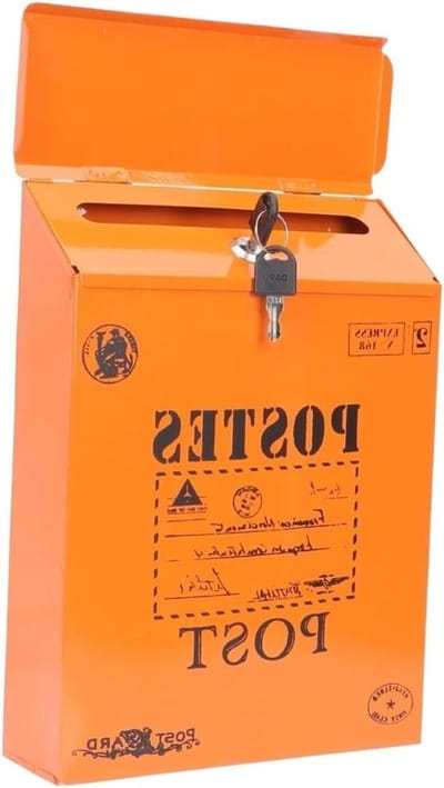 Brievenbus met slot - Wandmontage brievenbus - Post veilig ontvangen - Ijzeren constructie - 35x28x11 cm - Oranje