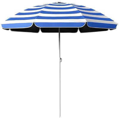 Strandparasol Blauw Gestreept - Zonnescherm Buiten - Zonbescherming - UV Bescherming 50+ - 155 cm Diameter - Blauw