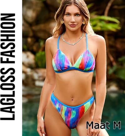 LaGloss® 2-delige Bikini Set Kleurrijk All-over Print – Dames Badmode– Maat M