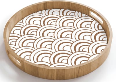 Dienblad rond 40x40 cm - Schootdienblad hout - Klassiek - Motief - Terracotta - Borrelplank rechthoek - Plateau houten dienbladen