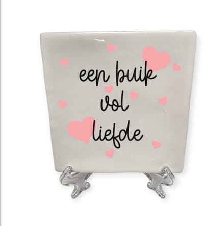 Spreuktegeltje, Tegeltje met tekst, Zwanger, Moederdag, As moeder, Tegeltje met tekst: Buik vol liefde, Meisje, Baby, XLX®