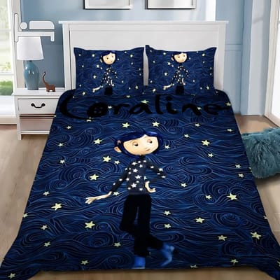 Dekbedovertrek Kussensloop Beddengoedset Horrorfilm C-Coralines Jongen Meisje Slaapkamerdecoratie Kindergeschenk Eenpersoons Tweepersoons Groot Formaat 135x200cm&set
