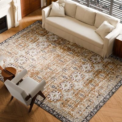 VEVOR Vloerkleed, 2743x3658 mm kortpolig wasbaar tapijt, antislip vloerkleed voor in de woonkamer in vintage stijl, binnenmat voor slaapkamer, woonkamer, kinderkamer, kantoor, bruingroen