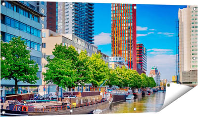 Gards Tuinposter Rotterdamse Gracht met Boten - 120x60 cm - Tuindoek - Tuindecoratie - Wanddecoratie buiten - Tuinschilderij