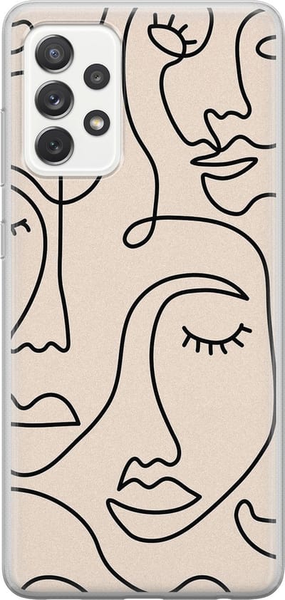 Leuke Telefoonhoesjes - Hoesje geschikt voor Samsung Galaxy A52 5G - Abstract gezicht lijnen - Soft case - TPU - Print / Illustratie - Beige