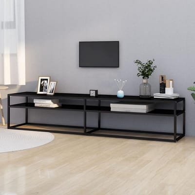 TV meubel - Lowboard mediakast - Media opbergen - Gehard glas - 200x40x40.5cm - zwart