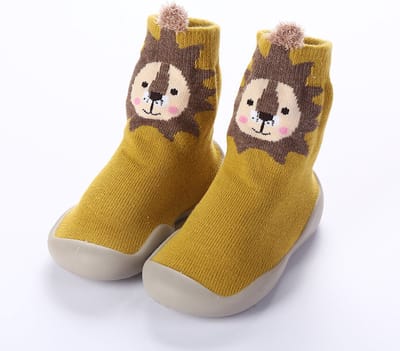Anti-slip babyschoentjes - soksloffen - eerste loopschoentjes van Baby-Slofje - Okergeel Leeuw maat 20/21