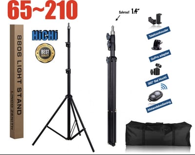 Professionele Universele Camerastatief 200cm Inclusief Draag Tas, Bluetooth Afstandsbediening - Light Stand - Foto Studio - Studio Lampen - Softbox Stand- Schroefdiameter: 1/4 Inch HiCHiCO®