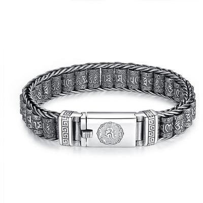 Nieuwe handgemaakte creatieve Sutra-armband voor mannen, zilveren transferkralen, vintage zes-karakter mantra-persoonlijkheid 22cm gray