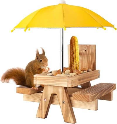 Zonneschermparasol - Miniparasol - Vervangend scherm voor eekhoornvoederhuisje - Zonder handvat - Vervangende parasol voor eekhoornvoederhuisje in picknicktafelstijl - Mini-zonneschermparasol voor buiten - Geel