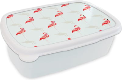 Broodtrommel Wit - Lunchbox - Brooddoos - Flamingo - Dieren - Patronen - 18x12x6 cm - Volwassenen