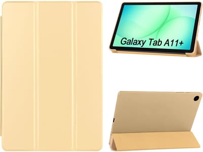 Hoes Geschikt voor Samsung Galaxy Tab A11 Plus hoes Goud – Tablet hoes tri-fold bookcase met auto/wake functie