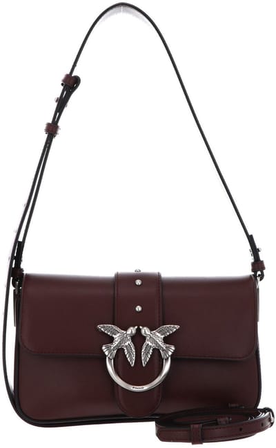 PINKO schoudertas Love One Mini Slouchy FL Burgundy Wine - Old Silver donkerbruin