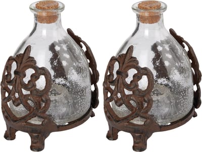Esschert Design Wespenvanger / wespenval - Set van 2x stuks - transparant glas - in gietijzeren frame - 15 cm