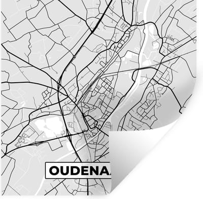 Muurstickers - Sticker Folie - Stadskaart – Plattegrond – België – Zwart Wit – Oudenaarde – Kaart - 100x100 cm - Plakfolie - Muurstickers Kinderkamer - Zelfklevend Behang XXL - Zelfklevend behangpapier - Stickerfolie