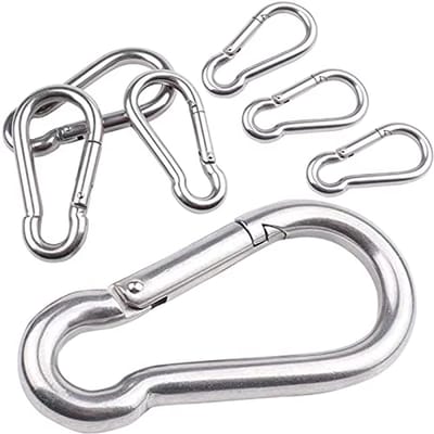 Carabiner haken set van 7 - 60 mm x 6 mm roestvrij staal - laadcapaciteit tot 150 kg - ideaal voor hiken en klimmen - ShopVlot