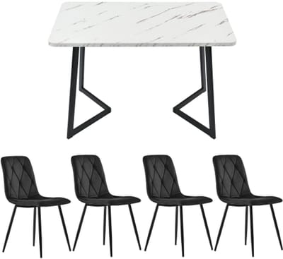 Eettafel Set 117x68 cm 1 Tafel 4 Stoelen Modern Keukentafel Set Zwart Twill Fluweel Stoelen Zwarte Poten Eettafel Voor Keuken Woonkamer