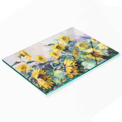 Decoratieve glazen snijplank met zonnebloemmotief, 80x52 cm