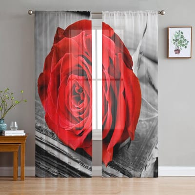 Roze Liefde Hartvormige Gordijnen Voor Woonkamer Luxe Baby Slaapkamer Tule Gordijnen Keukenkamer Moderne Stijl Transparante Gordijnen 135W x 114H(cm)