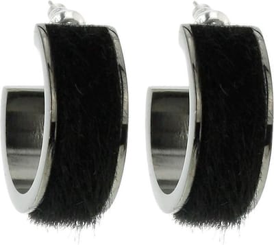 Behave - Oorringen - Antraciet Zwart Glanzend Metaal met Zwart Harige Inleg - 2,4 cm